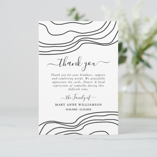Minimale tekstscript begrafenis bedankt kaart (Staand voorkant)