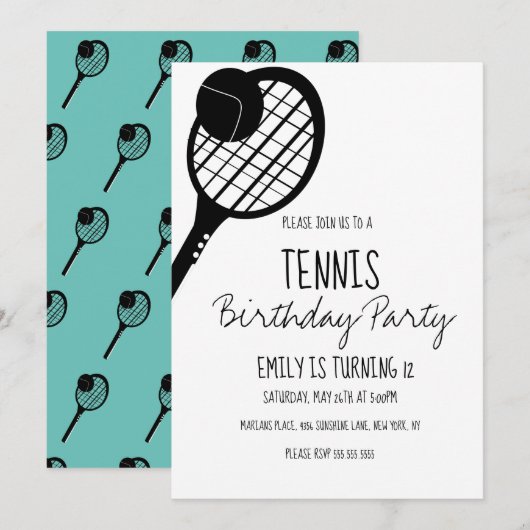 Minimale Tennis Sport Birthday Black White Kaart (Voorkant / Achterkant)