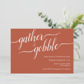 Minimale Terra Cotta Gather & Gobble Thanksgiving Kaart (Staand voorkant)