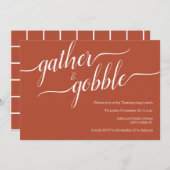 Minimale Terra Cotta Gather & Gobble Thanksgiving Kaart (Voorkant / Achterkant)