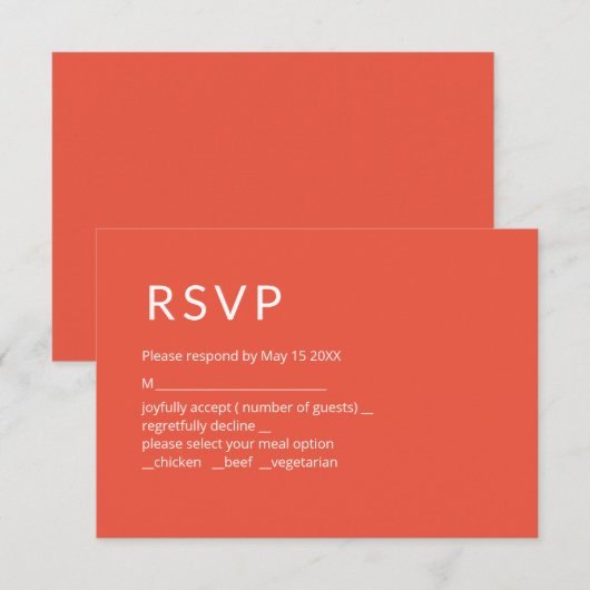 Minimale Terra Cotta RSVP-kaart RSVP Kaartje (Voorkant / Achterkant)
