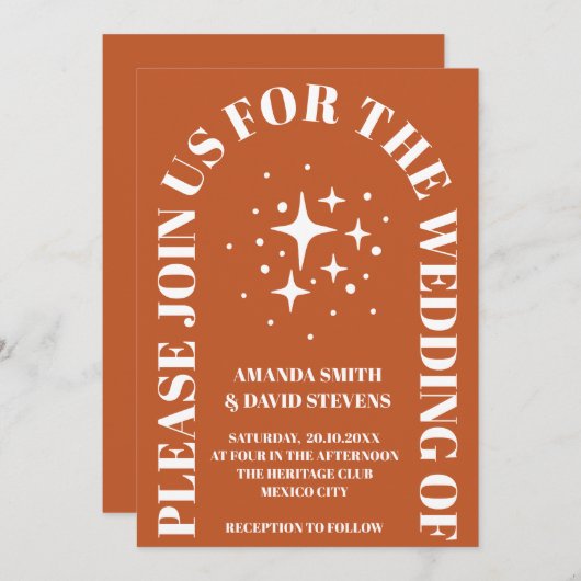 Minimale terracotta Arch Boho Rustic Wedding Kaart (Voorkant / Achterkant)