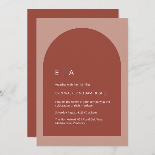Minimale Terracotta & Blush Modern Arch Wedding Kaart (Voorkant / Achterkant)