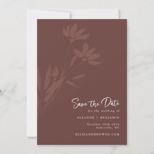 Minimale terracotta Boho Botanical Script Wedding Save The Date (Voorkant)