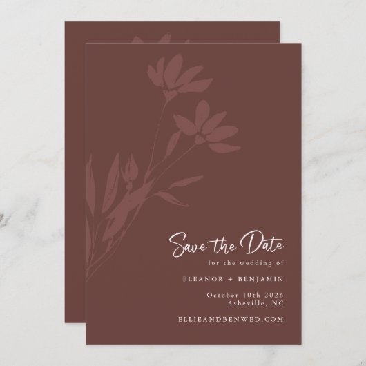Minimale terracotta Boho Botanical Script Wedding Save The Date (Voorkant / Achterkant)