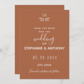 Minimale terracotta Branch Calligraphy Wedding Save The Date (Voorkant / Achterkant)