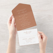 Minimale terracotta Calligraphy Modern Wedding All In One Uitnodiging (Afscheurbaar)