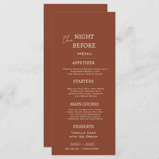 Minimale terracotta de nacht voor de bruiloft menu (Voorkant / Achterkant)