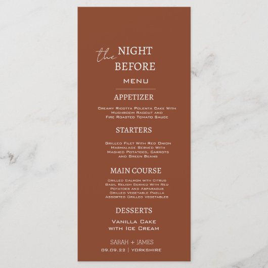 Minimale terracotta de nacht voor de bruiloft menu (Voorkant)