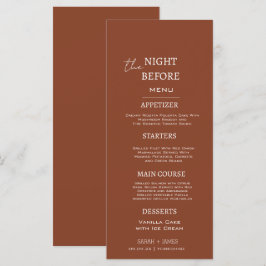 Minimale terracotta de nacht voor de bruiloft menu