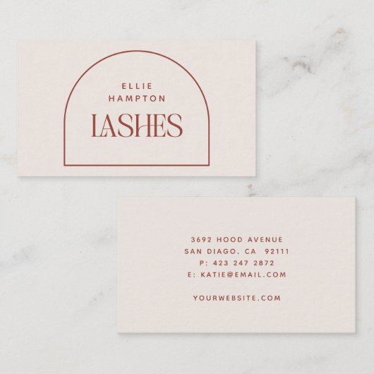 Minimale terracotta- en Cream Arch Beauty Lashes Visitekaartje (Voorkant / Achterkant)