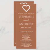 Minimale terracotta en witte hartbruiloft programmakaart (Voorkant / Achterkant)