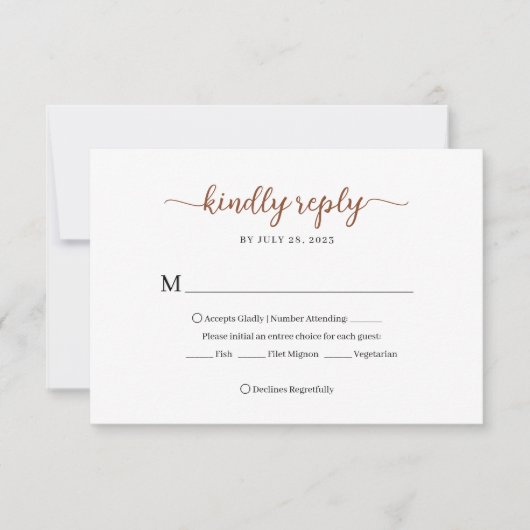Minimale Terracotta Floral Monogram Bruiloft RSVP Kaartje (Voorkant)