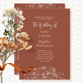 Minimale Terracotta Floral QR Code Elegant Wedding Kaart