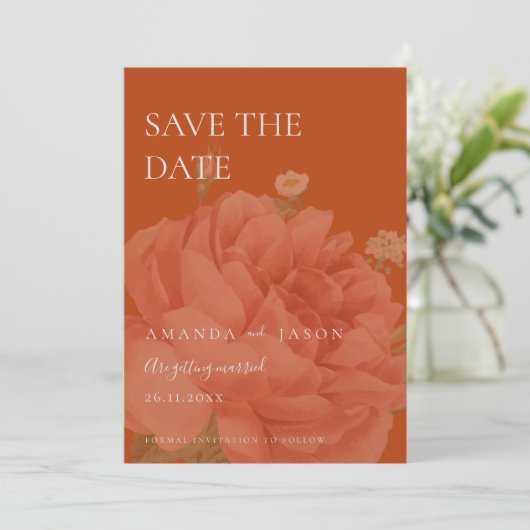 Minimale terracotta Floral Wedding Save the Date (Staand voorkant)