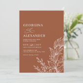 Minimale terracotta Herfst botanische bruiloft Kaart (Staand voorkant)