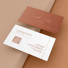 Minimale Terracotta Line en Script QR Code Visitekaartje