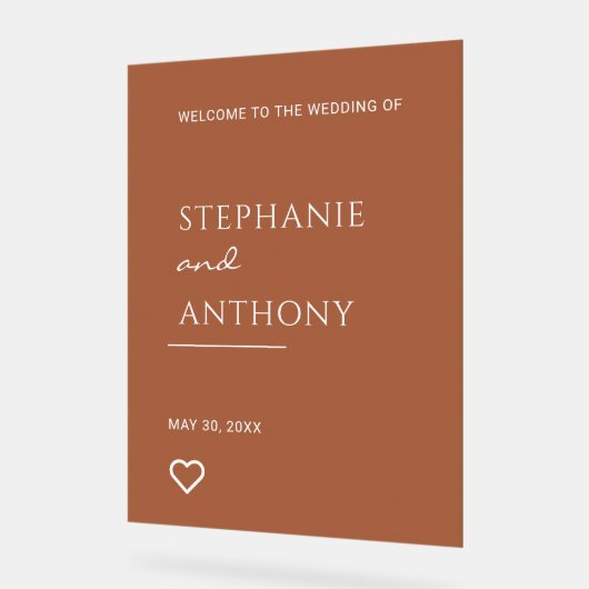 Minimale terracotta met heart Modern Wedding Acryl Bord (Hoek)