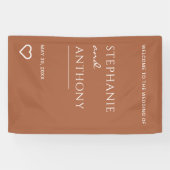 Minimale terracotta met heart Modern Wedding Spandoek (Horizontaal)