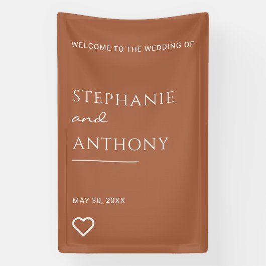 Minimale terracotta met heart Modern Wedding Spandoek (Verticaal)