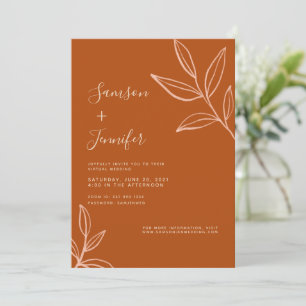 Minimale terracotta met Leaves Virtual Wedding Kaart
