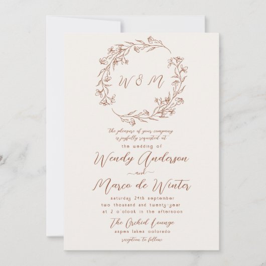 Minimale Terracotta Roest Boho Botanische Trouwdag Kaart (Voorkant)