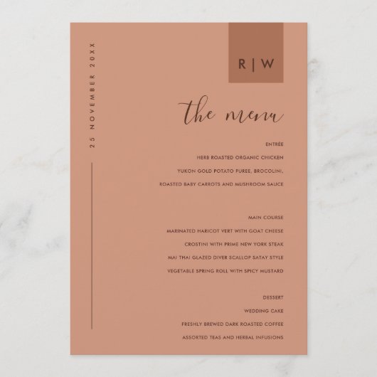 MINIMALE TERRACOTTA ROEST ORANJE TYPOGRAFIE MENU (Voorkant)