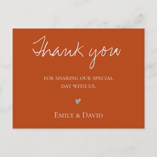Minimale terracotta Rust Wedding Love and Bedankt Briefkaart (Achterkant)