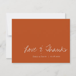 Minimale terracotta Rust Wedding Love and Bedankt Briefkaart