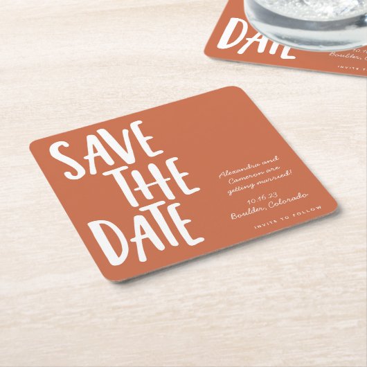 Minimale terracotta Wedding bespaart de datum Kartonnen Onderzetters (Schuin)