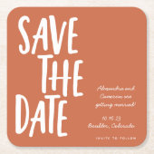 Minimale terracotta Wedding bespaart de datum Kartonnen Onderzetters (Voorkant)