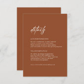 Minimale Terracotta Wedding Details Kaart (Voorkant / Achterkant)