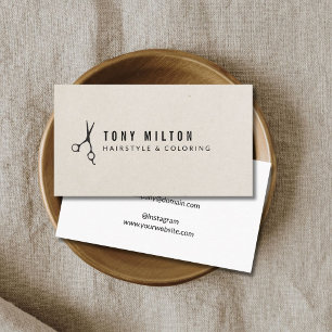 Minimale textuur beige zwarte schaar kapper visitekaartje