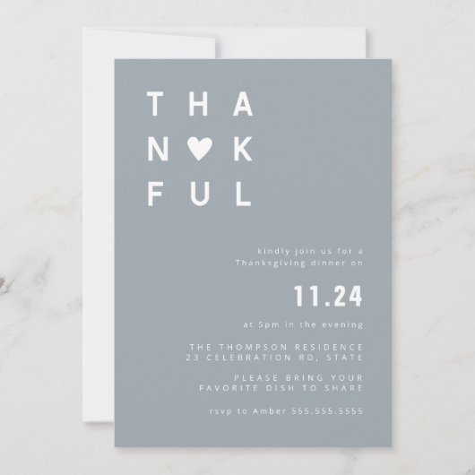 Minimale Thankful Blue Thanksgiving Dinner Kaart (Voorkant)