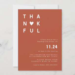 Minimale Thankful Terracotta Thanksgiving Dinner Kaart