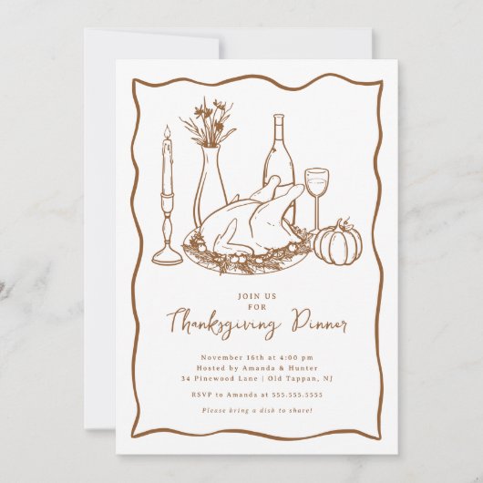 Minimale Thanksgiving Dinner Invitation Kaart (Voorkant)