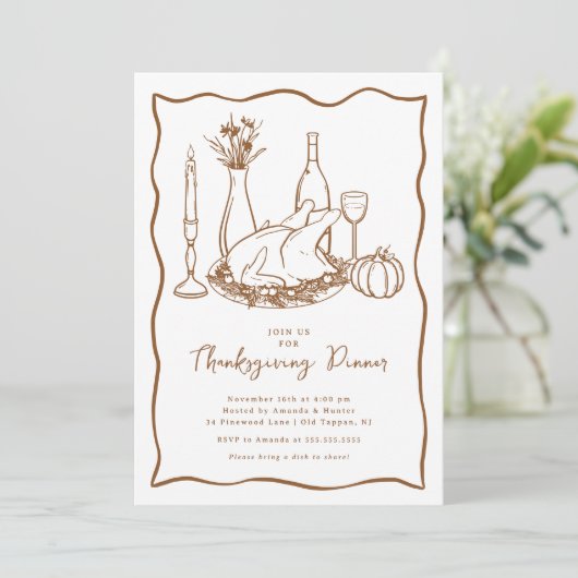 Minimale Thanksgiving Dinner Invitation Kaart (Staand voorkant)