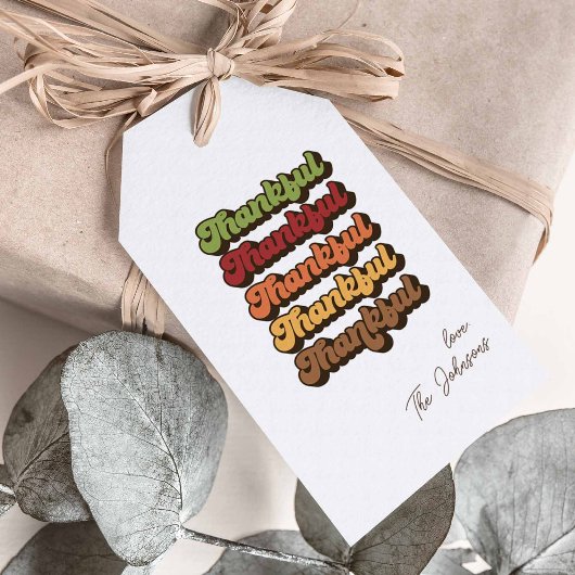 Minimale Thanksgiving Groovy Thankful Retro Cadeaulabel