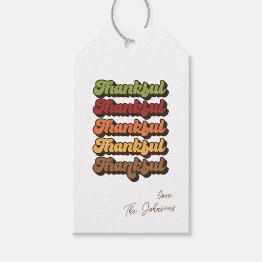Minimale Thanksgiving Groovy Thankful Retro Cadeaulabel (Voorkant)