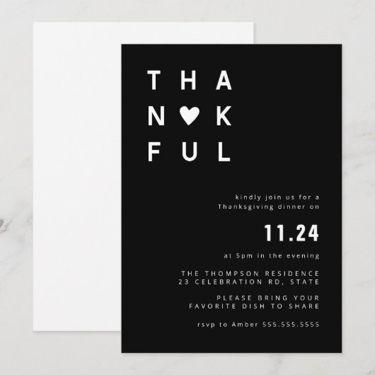 Minimale Thanksgiving in zwart-wit Kaart (Voorkant / Achterkant)