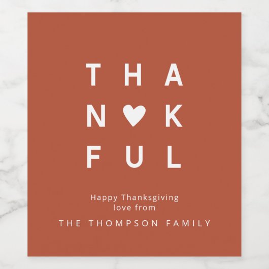 Minimale Thanksgiving Terracotta Wijn Etiket (Enkel label)