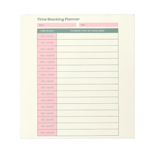 Minimale Tijdblok Planner Roze Lay-out Notitieblok (Voorkant)