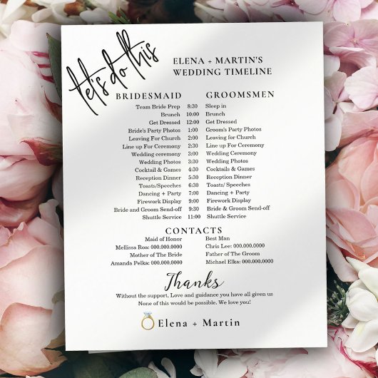 Minimale tijdlijn voor de dag van de bruiloft van 