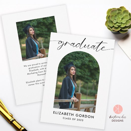 Minimale Trendy Script Boog Foto Afstuderen Save The Date