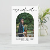 Minimale Trendy Script Boog Foto Afstuderen Save The Date (Staand voorkant)