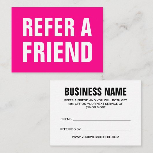 Minimale trendy verwijst een vriend lichtroze aanbevelingskaartje (Voorkant / Achterkant)