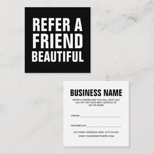 Minimale trendy verwijzen naar een vriend zwart-wi aanbevelingskaartje (Voorkant / Achterkant)