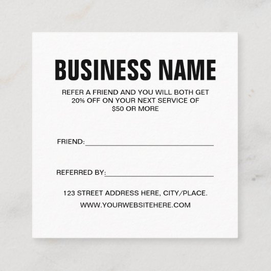 Minimale trendy verwijzen naar een vriend zwart-wi aanbevelingskaartje (Achterkant)