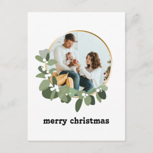 Minimale trendy vrolijke kerstkrans familiefoto briefkaart