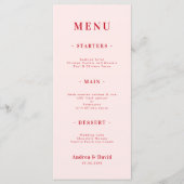 Minimale troebel roze en rode eenvoudige bruiloft menu (Voorkant)